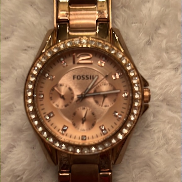 Fossil Womens Riley Multifunction Watch Crystals Rose Gold main image 9